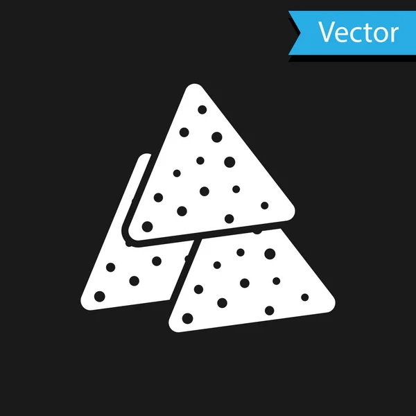 Weißes Nachos-Symbol isoliert auf schwarzem Hintergrund. Tortilla Chips oder Nachos Tortillas. traditionelles mexikanisches Fast Food. Vektorillustration — Stockvektor