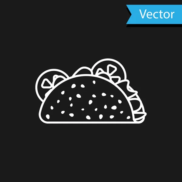 Branco Taco com ícone de tortilla isolado em fundo preto. Comida tradicional mexicana. Ilustração vetorial — Vetor de Stock