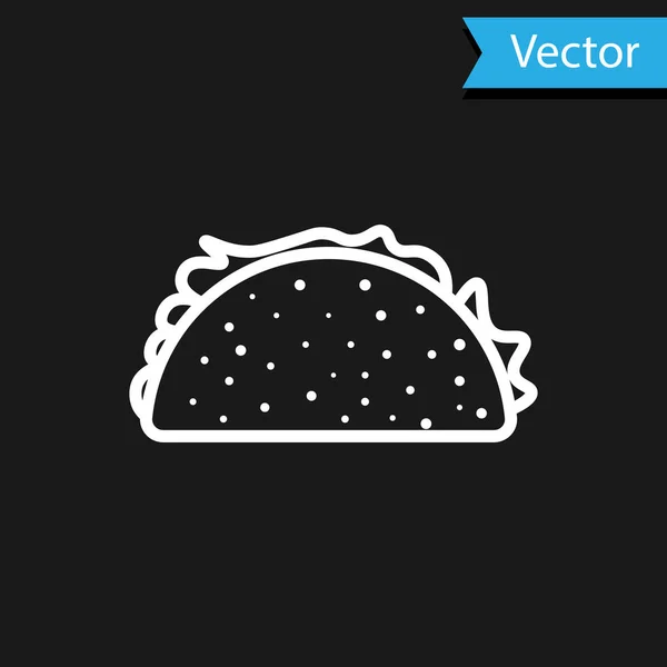 Fehér Taco tortilla ikon elszigetelt fekete háttér. Hagyományos mexikói gyorsétterem. Vektorillusztráció — Stock Vector