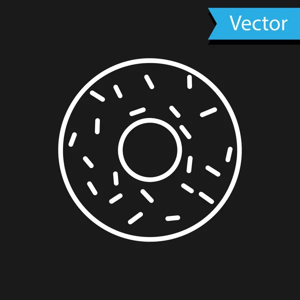 Donut branco com ícone de esmalte doce isolado no fundo preto. Ilustração vetorial — Vetor de Stock