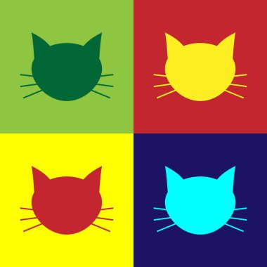 Renk arka planlarda yalıtılmış Renkli Kedi simgesi. Vektör İllüstrasyonu