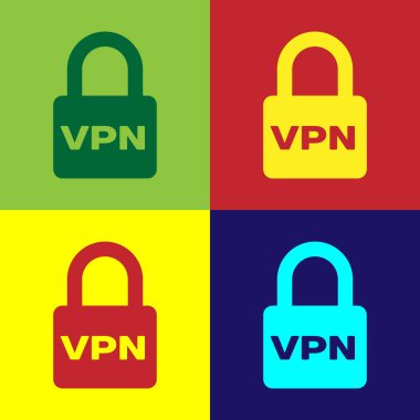 Renk arka planlarda yalıtılmış Renk Kilidi Vpn simgesi. Vektör İllüstrasyonu