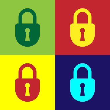 Renk arka planlarında yalıtılmış renk kilidi simgesi. Asma kilit işareti. Güvenlik, güvenlik, koruma, gizlilik kavramı. Vektör İllüstrasyonu