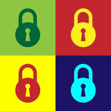 Renk arka planlarında yalıtılmış renk kilidi simgesi. Asma kilit işareti. Güvenlik, güvenlik, koruma, gizlilik kavramı. Vektör İllüstrasyonu