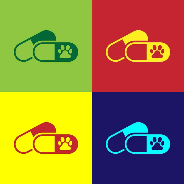 Colore Cane e pillole icona isolata su sfondi di colore. Medicina prescritta per animali. Illustrazione vettoriale — Vettoriale Stock