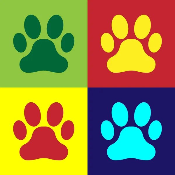 Color Paw print icon isolated on color backgrounds. Dog or cat paw print. Animal track. Vector Illustration — Stock Vector