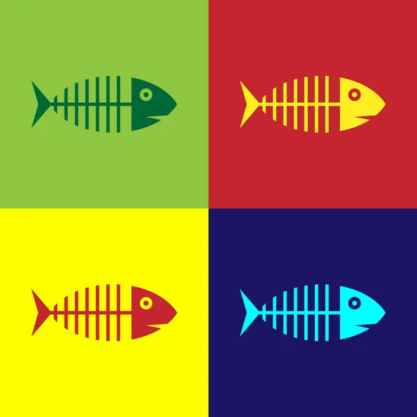 Farbe Fischskelett Symbol isoliert auf farbigen Hintergründen. Fischgrätenzeichen. Vektorillustration — Stockvektor
