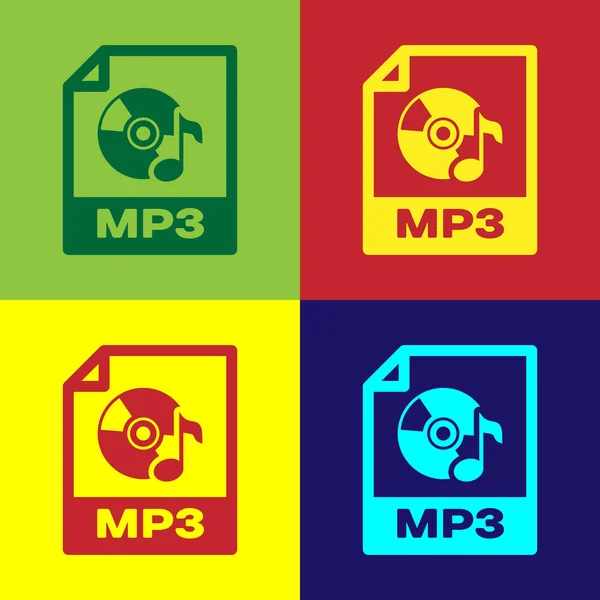 Kleur MP3 bestand document icoon. Download MP3 knoppictogram geïsoleerd op kleur achtergronden. MP3-muziek formaat teken. MP3-bestand symbool. Vector illustratie — Stockvector