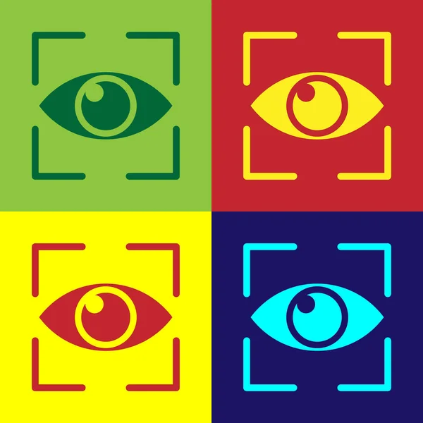 Ikona skenování barevného oka je izolovaná na pozadí barev. Hledám oko. Symbol kontroly bezpečnosti. Kybernetický oční znak. Vektorová ilustrace — Stockový vektor