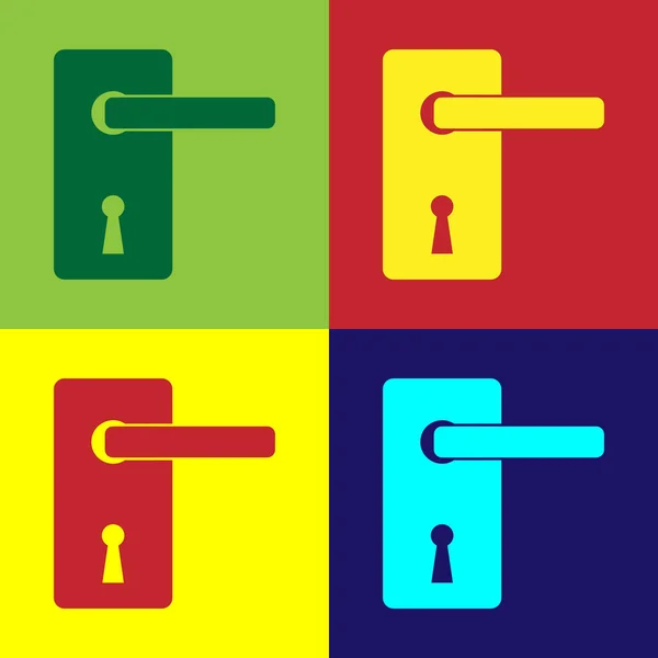 Цветная дверная ручка иконка изолирована на цветном фоне. Дверной замок. Векторная миграция — стоковый вектор