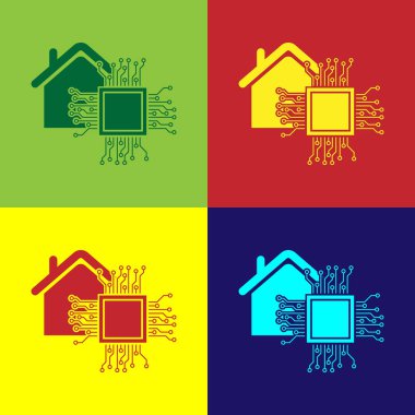 Renk arka planlarda yalıtılmış Color Smart ev simgesi. Uzaktan kumanda. Vektör İllüstrasyonu