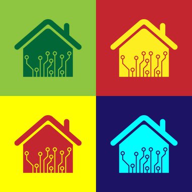 Renk arka planlarda yalıtılmış Color Smart ev simgesi. Uzaktan kumanda. Vektör İllüstrasyonu