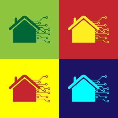 Renk arka planlarda yalıtılmış Color Smart ev simgesi. Uzaktan kumanda. Vektör İllüstrasyonu