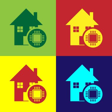Renk arka planlarda yalıtılmış Color Smart ev simgesi. Uzaktan kumanda. Vektör İllüstrasyonu