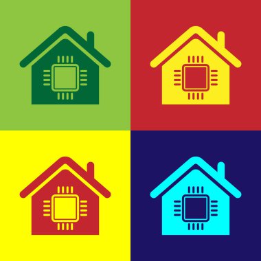 Renk arka planlarda yalıtılmış Color Smart ev simgesi. Uzaktan kumanda. Vektör İllüstrasyonu