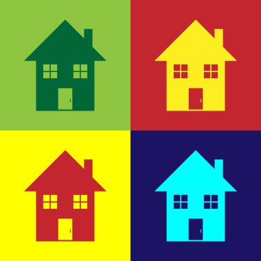 Renk arka planlarda yalıtılmış Renk Evi simgesi. Ev sembolü. Vektör İllüstrasyonu