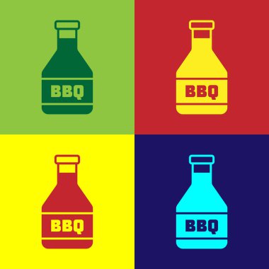 Renk arka planlarda yalıtılmış renk Ketçap şişe simgesi. Barbekü ve Barbekü ızgara sembolü. Vektör İllüstrasyonu