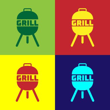 Renk Barbekü ızgara simgesi renk arka planlar da izole. Barbekü ızgara partisi. Vektör İllüstrasyonu