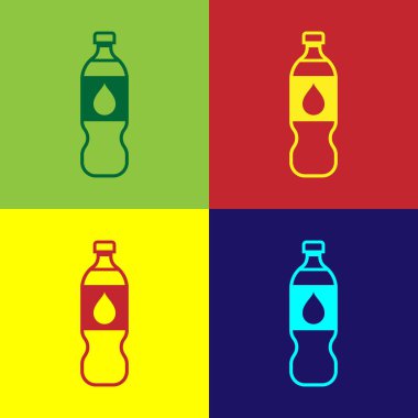 Renk arka planlarda yalıtılmış su simgesinin renk şişesi. Soda su içecek işareti. Vektör İllüstrasyonu