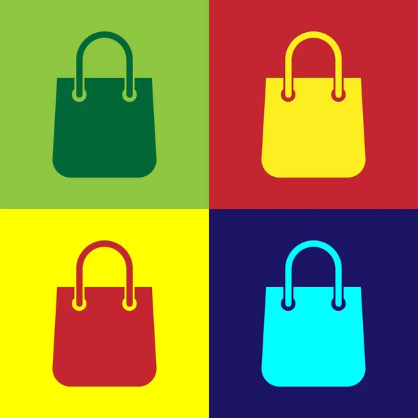Farbe Einkaufstasche Symbol isoliert auf farbigen Hintergründen. Paketschild. Vektorillustration — Stockvektor
