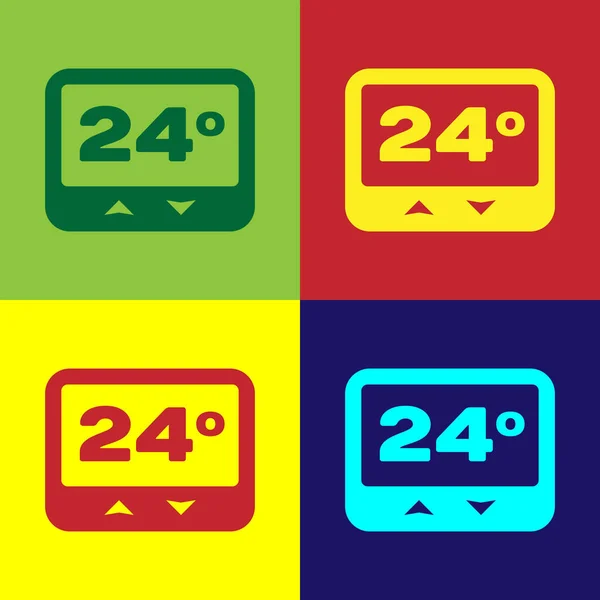 颜色恒温器图标隔离在颜色背景上。温度控制。矢量插图 — 图库矢量图片