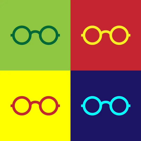 Farbbrillen-Symbol isoliert auf farbigen Hintergründen. Brillengestell-Symbol. Vektorillustration — Stockvektor