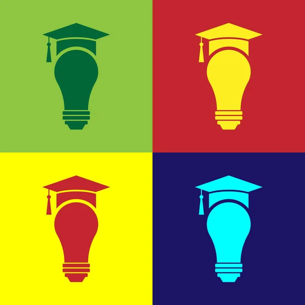 Color Light bulb and graduation cap icon isolated on color backgrounds. University Education concept. Vector Illustration — Stock Vector
