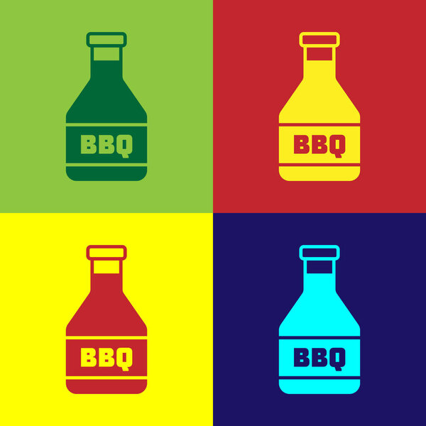 Color Ketchup bottle icon isolated on color backgrounds. Barbecue and BBQ grill symbol. Vector Illustration