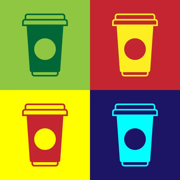 Couleur Icône tasse de café isolé sur fond de couleur. Tasse à café jetable avec café chaud. Illustration vectorielle — Image vectorielle