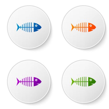 Beyaz arka planda izole renkli Balık iskelet simgesi. Balık kemiği işareti. Simgeleri daire düğmelerine ayarlayın. Vektör İllüstrasyonu