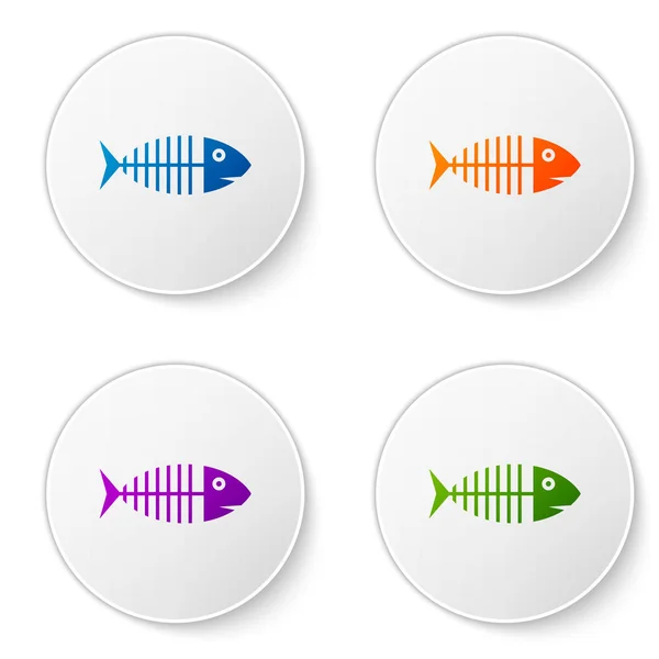 Color Fish skeleton icon isolated on white background. Fish bone sign. Set icons in circle buttons. Vector Illustration — Stock Vector