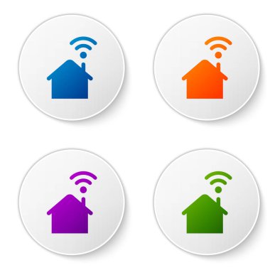 Beyaz arka plan üzerinde izole wi-fi simgesi ile Color Smart ev. Uzaktan kumanda. Simgeleri daire düğmelerine ayarlayın. Vektör İllüstrasyonu