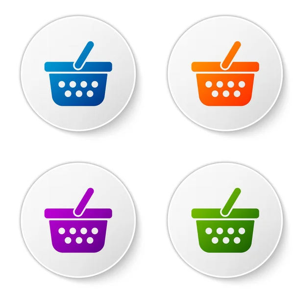 Color Shopping basket icon isolated on white background. Online buying concept. Delivery service sign. Shopping cart symbol. Set icons in circle buttons. Vector Illustration — Stock Vector