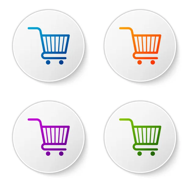 Color Shopping cart icon isolated on white background. Online buying concept. Delivery service sign. Supermarket basket symbol. Set icons in circle buttons. Vector Illustration — Stock Vector