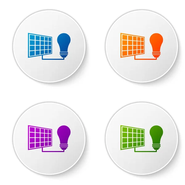 Color Solar energy panel and light bulb icon isolated on white background. Set icons in circle buttons. Vector Illustration — Stock Vector