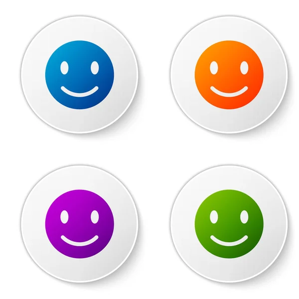Colore Icona faccina sorriso isolata su sfondo bianco. emoticon sorridente. Felice smiley chat simbolo. Imposta le icone nei pulsanti del cerchio. Illustrazione vettoriale — Vettoriale Stock