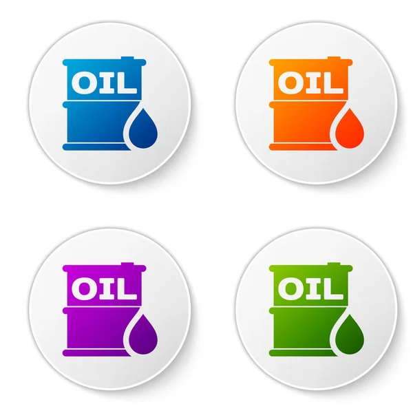 Farbe Ölfass Symbol isoliert auf weißem Hintergrund. Behälter für Ölfässer. für Infografik, Kraftstoff, Industrie, Energie, Ökologie. setzen Sie Symbole in Kreis-Buttons. Vektorillustration — Stockvektor