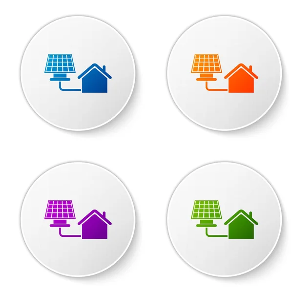 Color House with solar panel icon isolated on white background. Ecology, solar renewable energy. Eco-friendly house. Environmental Protection. Set icons in circle buttons. Vector Illustration — Stock Vector
