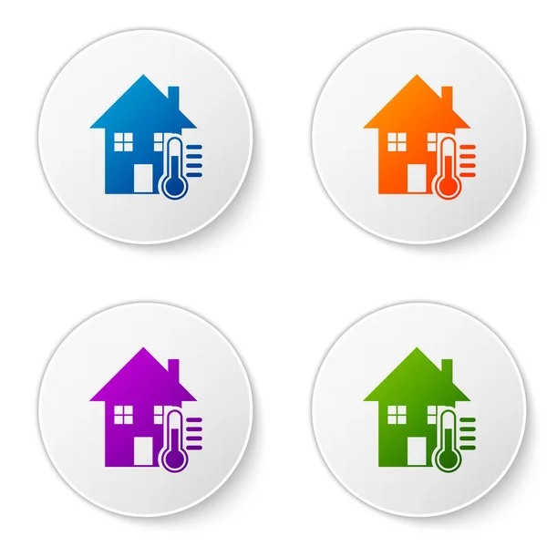 Farbe Haus Temperatur Symbol isoliert auf weißem Hintergrund. Thermometer-Symbol. setzen Sie Symbole in Kreis-Buttons. Vektorillustration — Stockvektor
