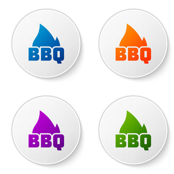 Color Barbecue fire flame icon isolated on white background. Heat symbol. BBQ grill party. Set icons in circle buttons. Vector Illustration