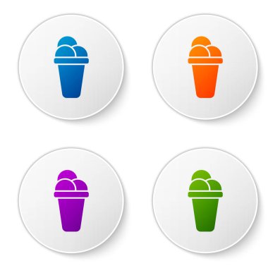 Beyaz arka planda izole renkli dondurma simgesi. Tatlı bir sembol. Simgeleri daire düğmelerine ayarlayın. Vektör İllüstrasyonu