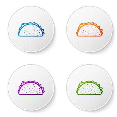 Beyaz arka plan üzerinde izole tortilla simgesi ile Renk Taco. Geleneksel Meksika fast food'u. Simgeleri daire düğmelerine ayarlayın. Vektör İllüstrasyonu