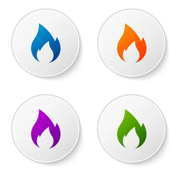 Color Icono de llama de fuego aislado sobre fondo blanco. Símbolo térmico. Establecer iconos en botones de círculo. Ilustración vectorial — Vector de stock