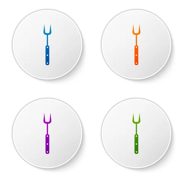 Farbiges Grillgabelsymbol isoliert auf weißem Hintergrund. Grill Gabel Zeichen. Grill und Grillwerkzeug. setzen Sie Symbole in Kreis-Buttons. Vektorillustration — Stockvektor