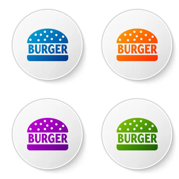 Color Burger icon isolated on white background. Hamburger icon. Cheeseburger sandwich sign. Set icons in circle buttons. Vector Illustration — Stock Vector