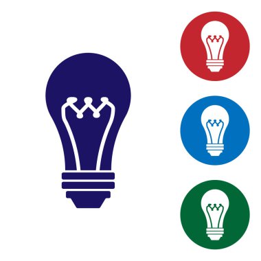 Mavi Ampul simgesi beyaz arka plan üzerinde izole. Enerji ve fikir sembolü. Lamba elektrikli. Renk simgesini daire düğmelerinde ayarlayın. Vektör İllüstrasyonu