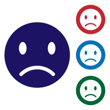 Mavi Sad gülümseme simgesi beyaz arka planda yalıtılmış. İfade yüzü. Renk simgesini daire düğmelerinde ayarlayın. Vektör İllüstrasyonu