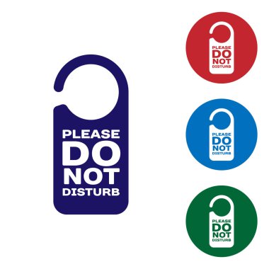 Mavi Lütfen beyaz arka planda yalıtılmış simgeyi rahatsız etmeyin. Otel Kapı Askısı Etiketleri. Renk simgesini daire düğmelerinde ayarlayın. Vektör İllüstrasyonu