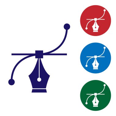 Mavi Bezier eğrisi simgesi beyaz arka plan üzerinde izole. Kalem araç simgesi. Renk simgesini daire düğmelerinde ayarlayın. Vektör İllüstrasyonu