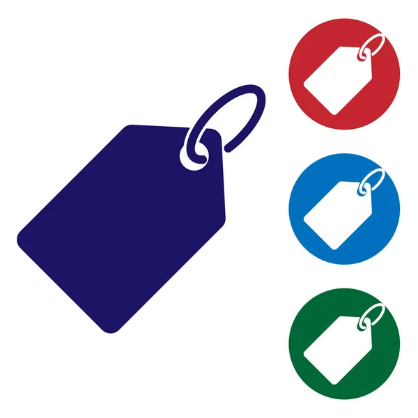 Blauw leeg labelsjabloon prijskaartje pictogram geïsoleerd op witte achtergrond. Lege Shopping korting sticker. Sjabloon kortings banner. Stel het kleur pictogram in de cirkel knoppen in. Vector illustratie — Stockvector